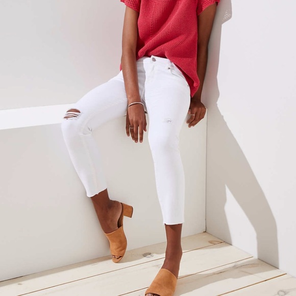 LOFT Denim - LOFT Deconstructed Skinny White Crop Jeans